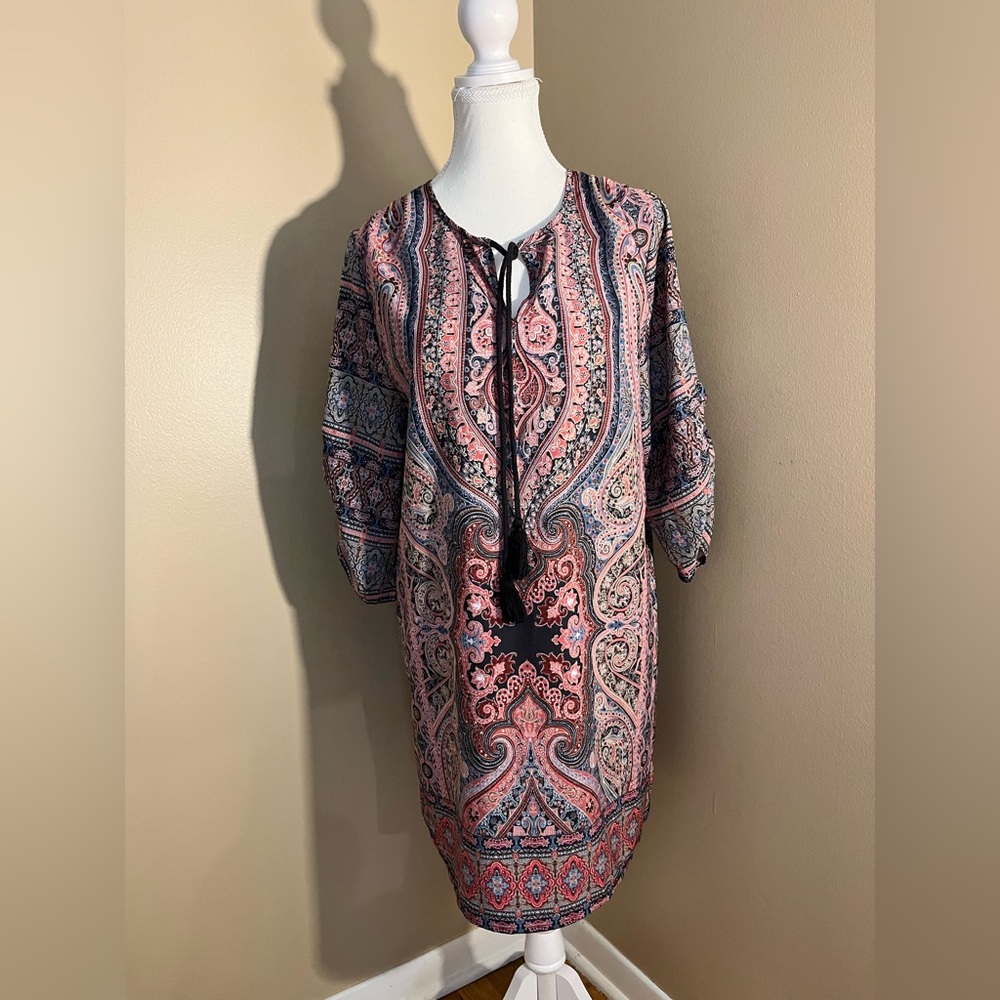 URBAN COCO Boho Shirt Dress Tunic Cover-Up Women's Medium Bohemian Tassels